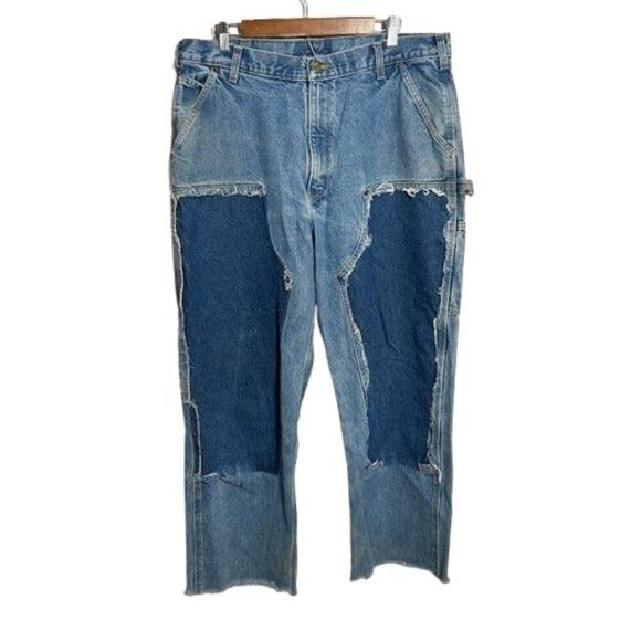 Carhartt B73 DST Double Knee Denim Pants 38 X 30 Loose OG Fit Work Distressed